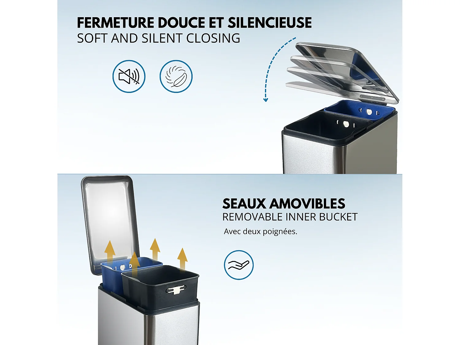 Poubelle de cuisine tri sélectif EDGE Argent Acier inoxydable 50L