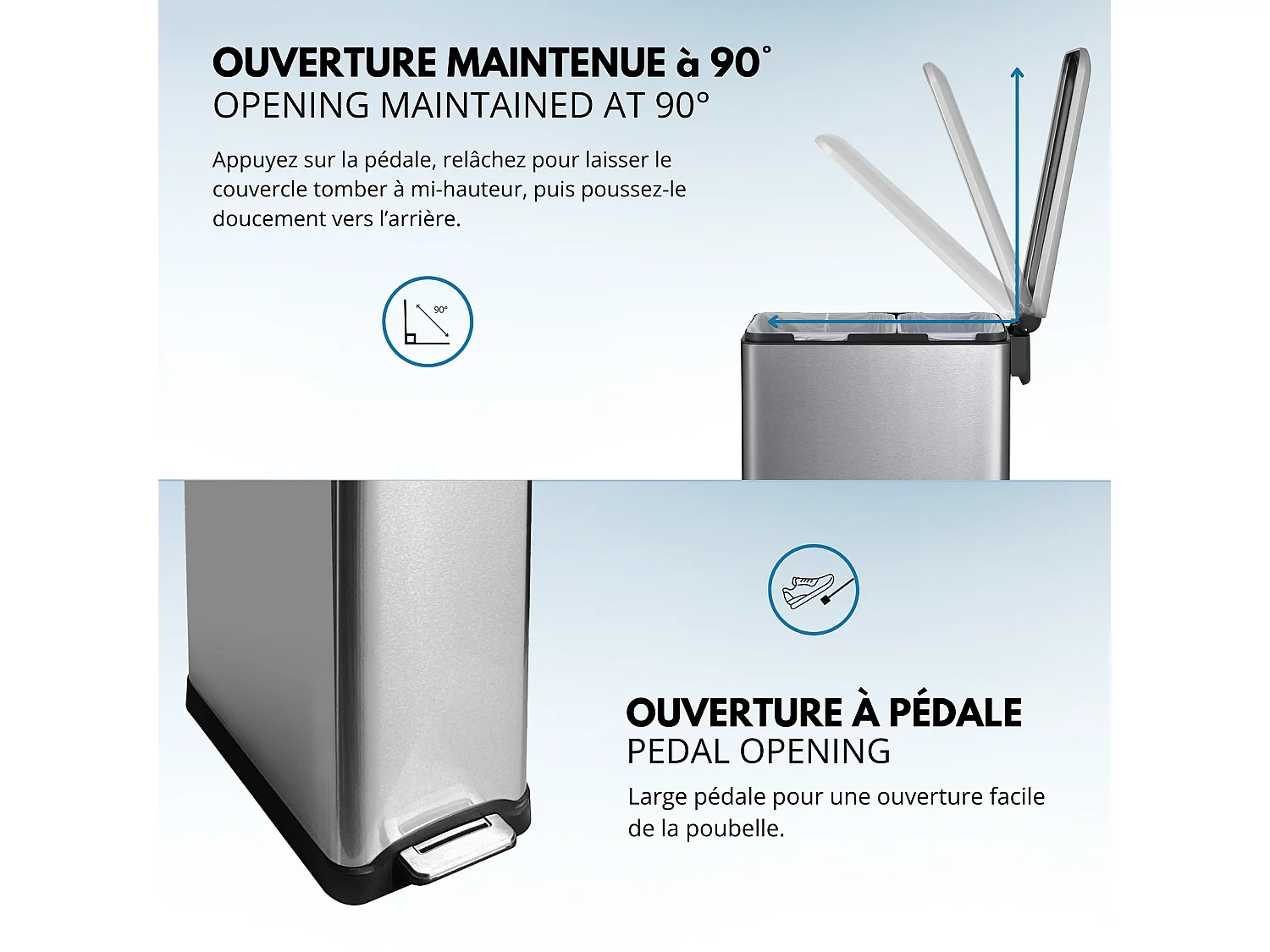 Poubelle de cuisine tri sélectif EDGE Argent Acier inoxydable 50L