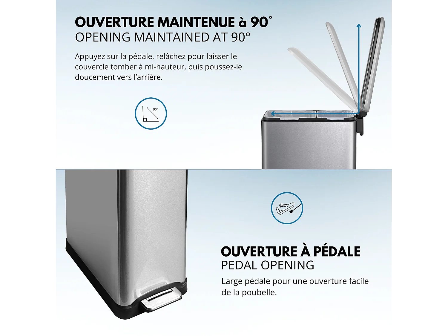 Poubelle pédale tri sélectif EDGE 50L