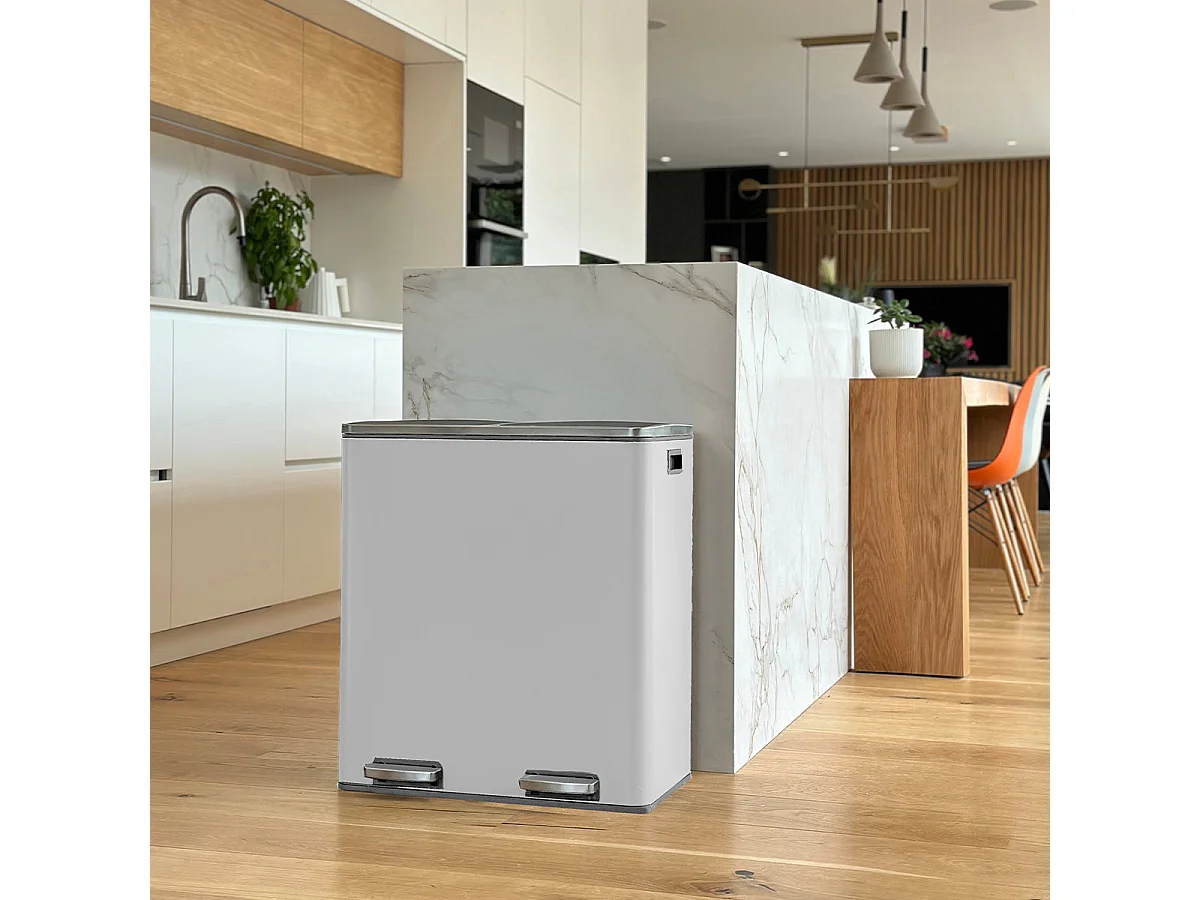 Poubelle de cuisine tri sélectif MAJOR Blanc Acier inoxydable 60L