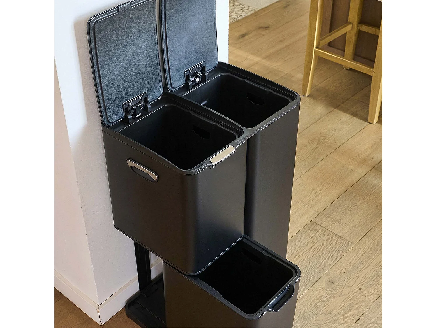 Poubelle pédale tri sélectif HAJA noir 60L