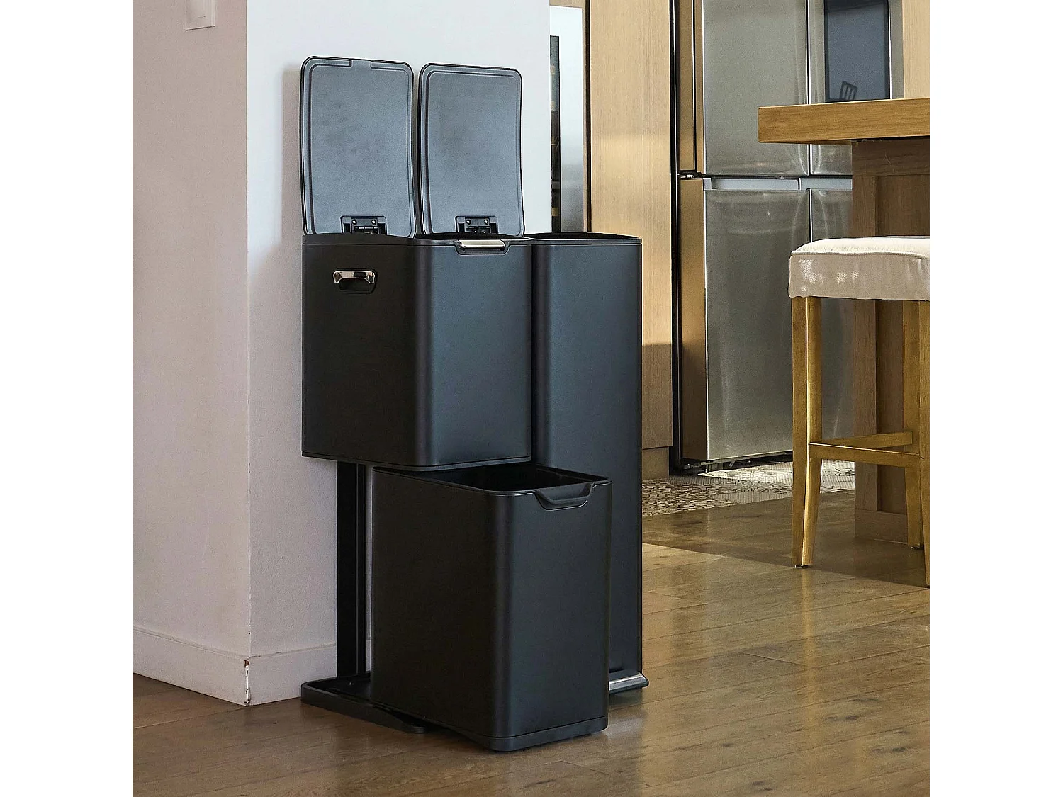 Poubelle pédale tri sélectif HAJA noir 60L