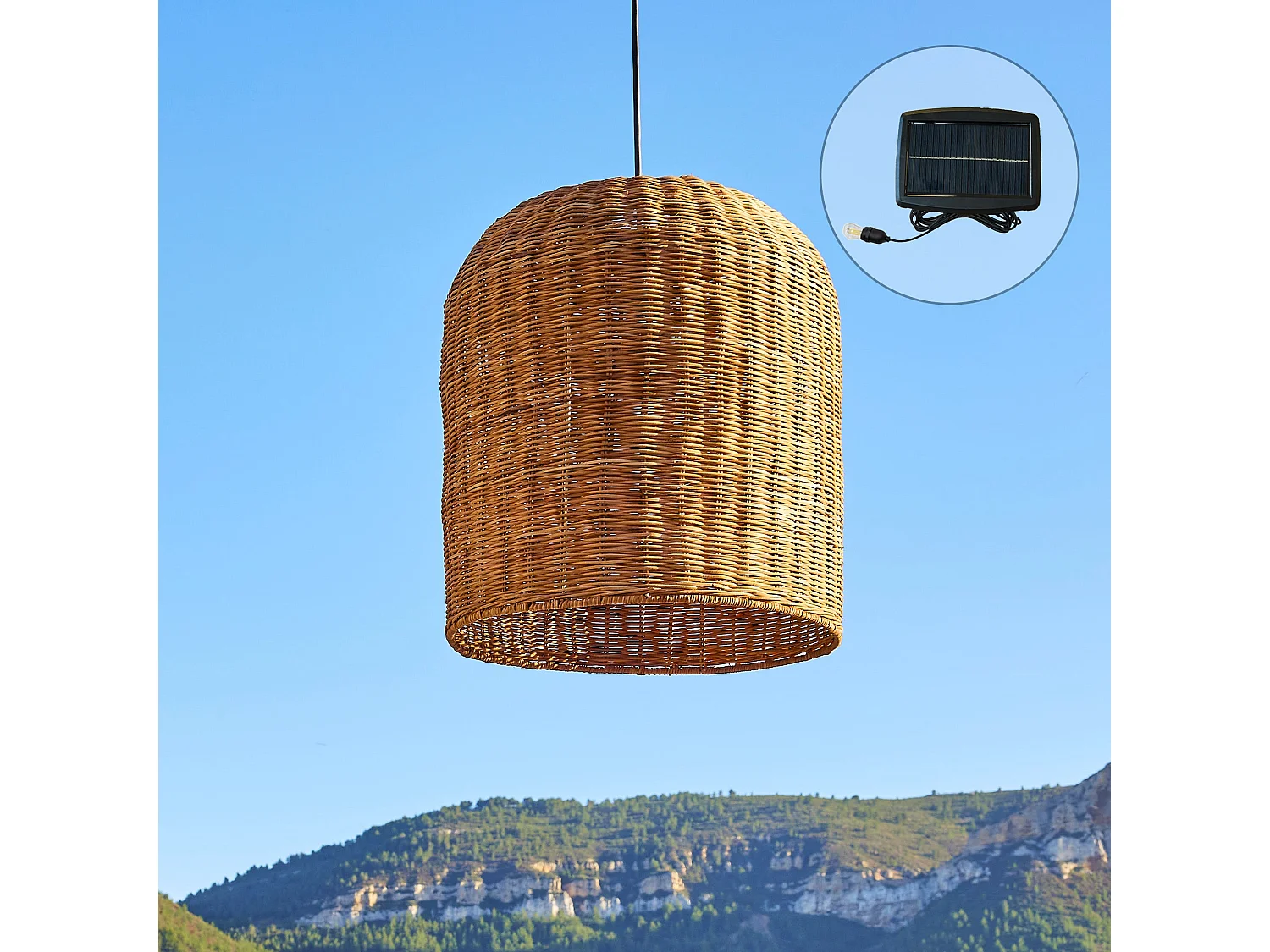 Suspension solaire bohème GIACOMO Beige Rotin H45cm