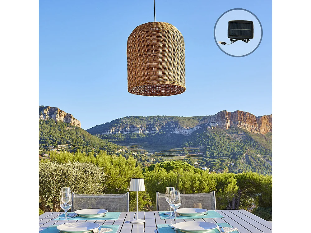 Suspension solaire bohème GIACOMO Beige Rotin H45cm