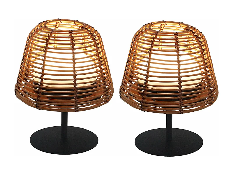 Set de 2 lampes de table bohème TWINS Bois Poly rotin H16CM