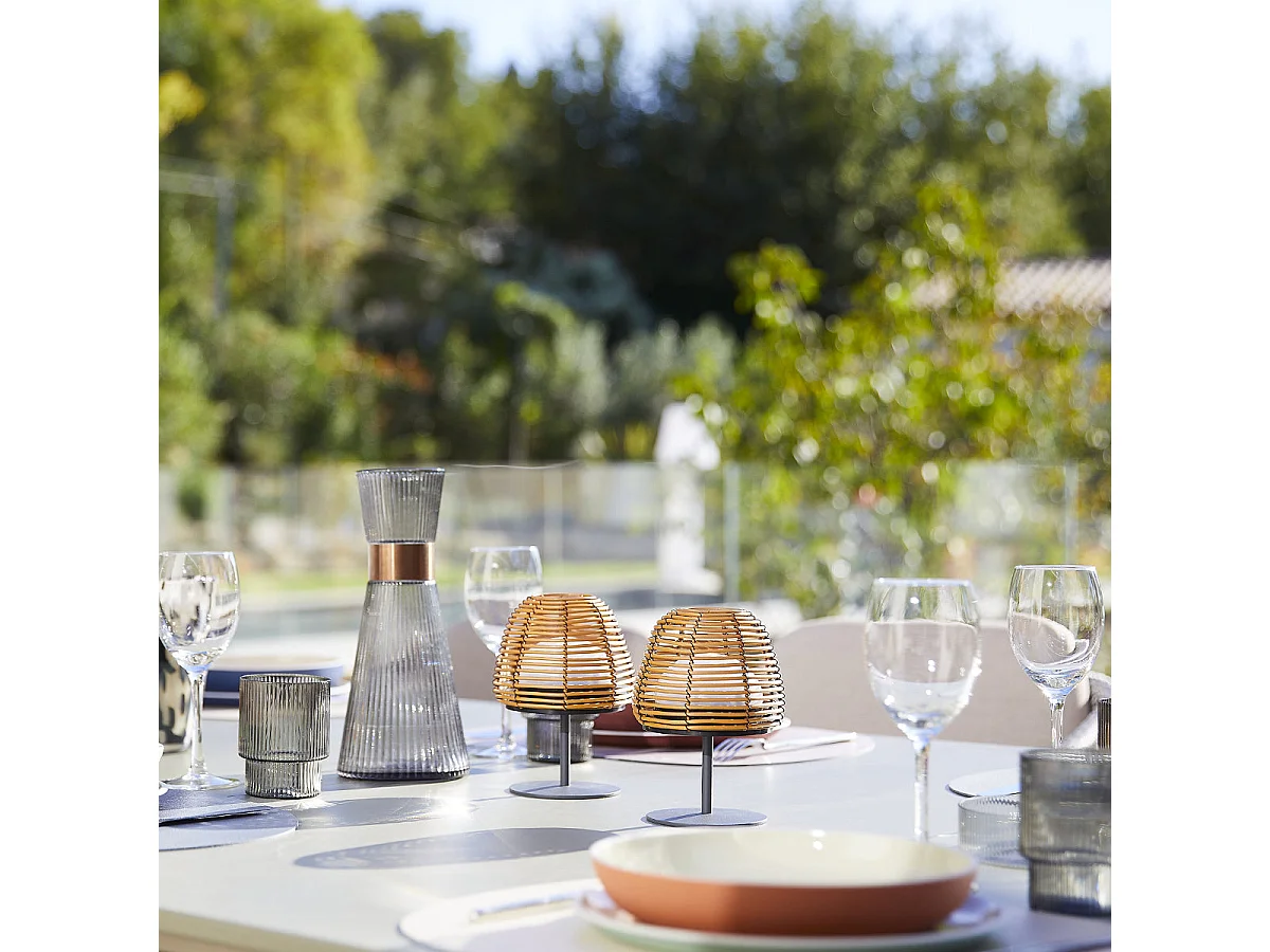 Set de 2 lampes de table bohème TWINS Bois Poly rotin H16CM