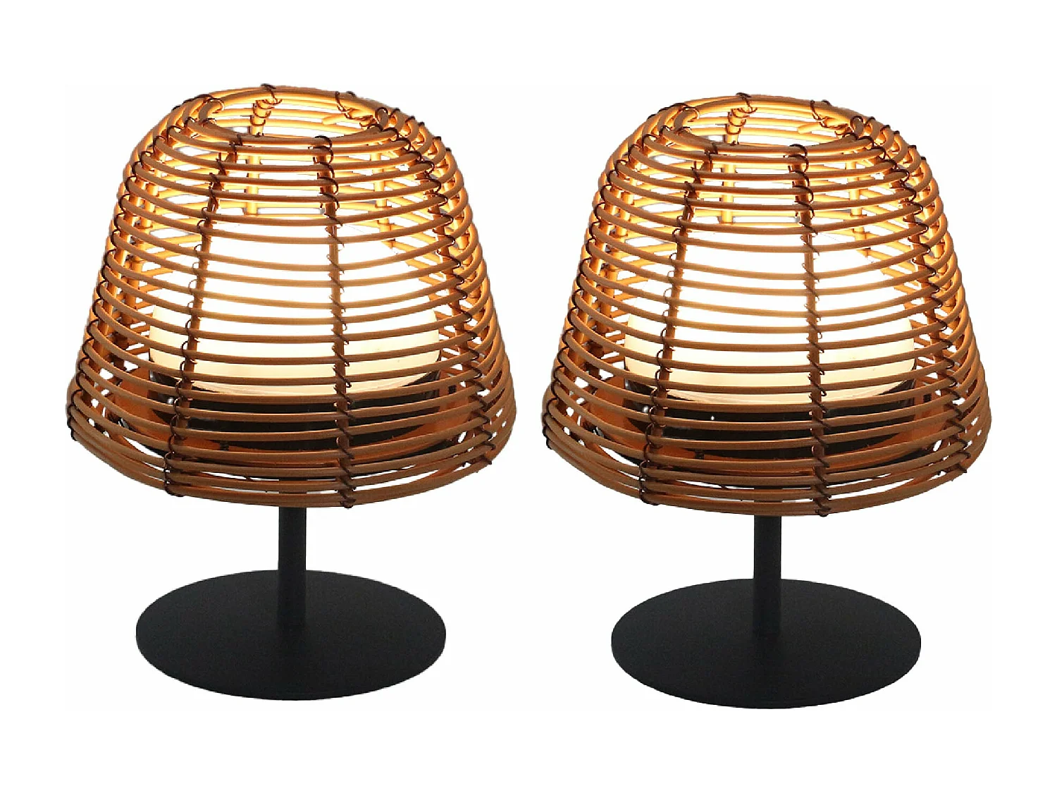 Set de 2 lampes de table bohème TWINS Bois Poly rotin H16CM