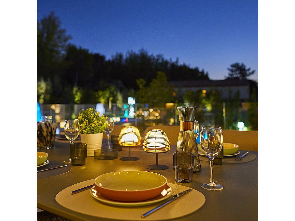 Set de 2 lampes de table bohème TWINS Bois Poly rotin H16CM