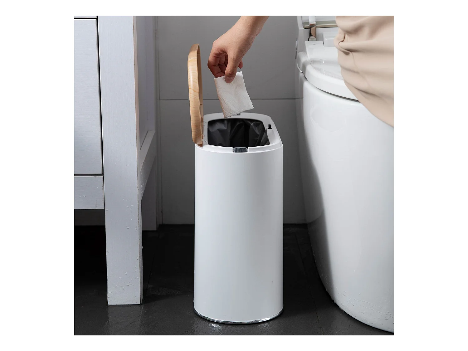Poubelle de salle de bain push ALDO Bois Polypropylène 10 L