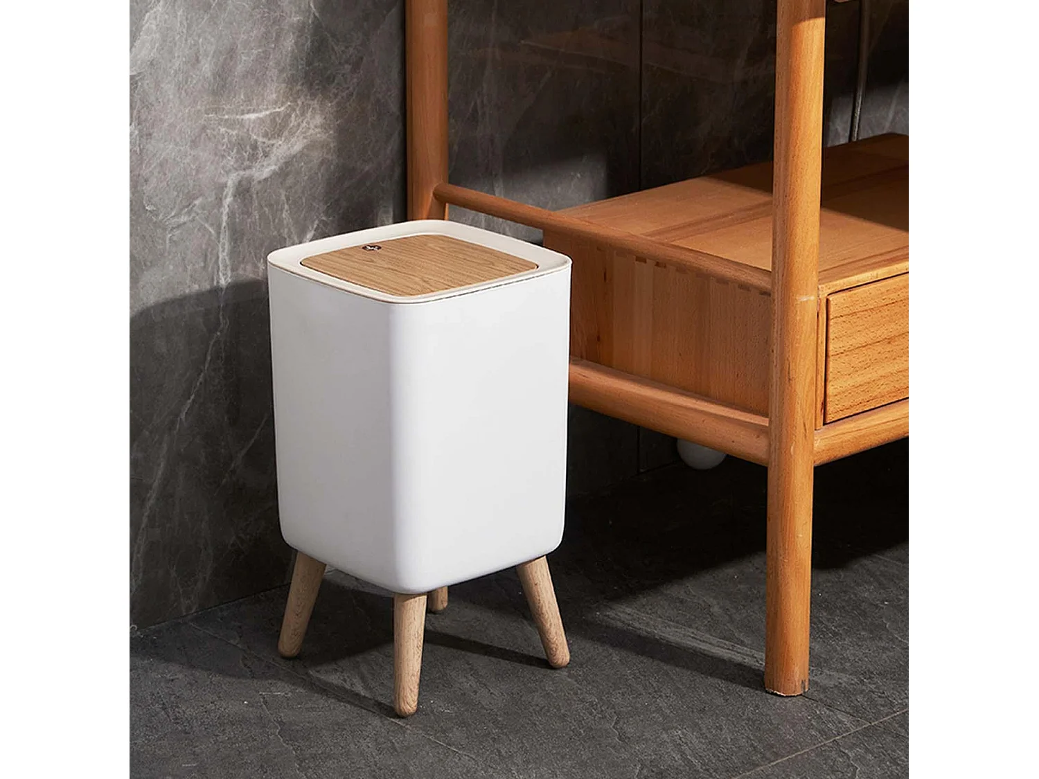 Poubelle de salle de bain push MALMO Bois Plastique 10L