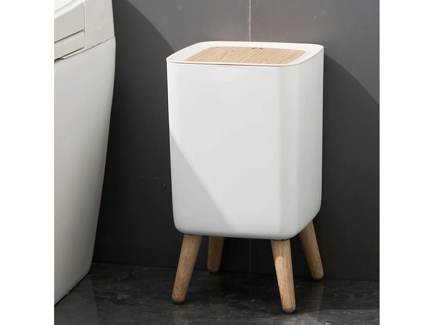 Poubelle de salle de bain push MALMO Bois Plastique 10L