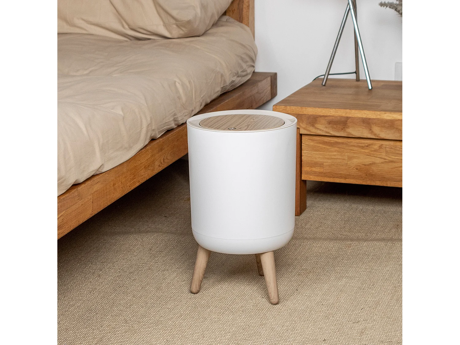 Poubelle de salle de bain push MALMO Bois Plastique 10L