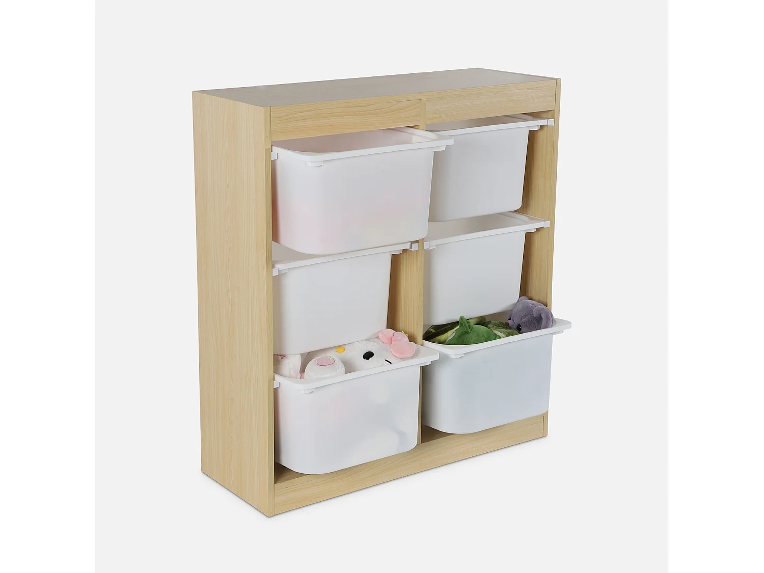 Mueble para niños con 6 cubos de almacenaje natural