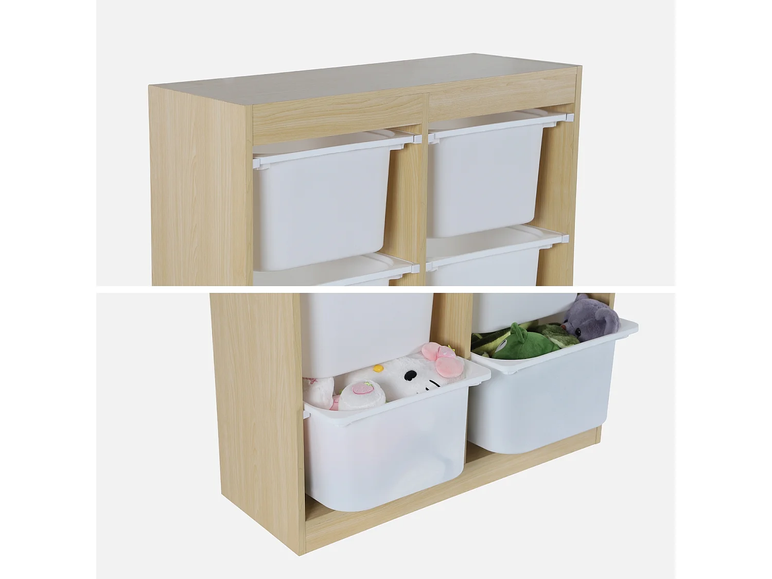 Mueble para niños con 6 cubos de almacenaje natural