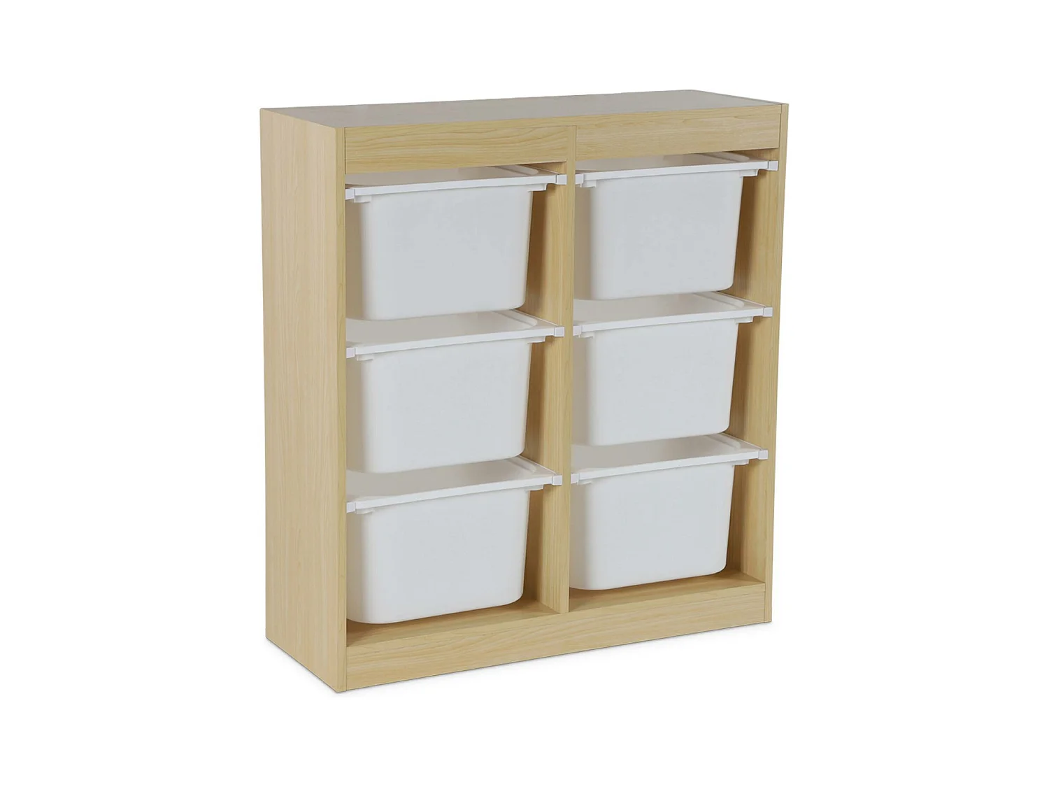 Meuble de rangement enfant. naturel. 6 bacs de rangement en plastique