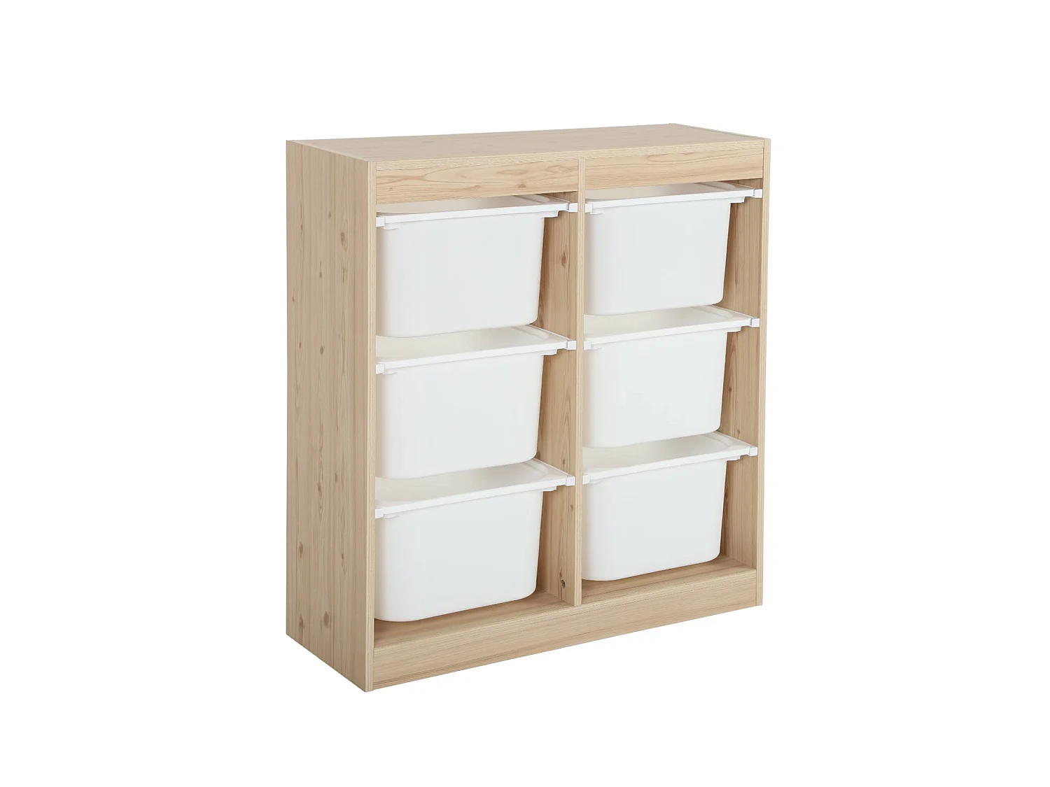 Meuble de rangement enfant. naturel. 6 bacs de rangement en plastique