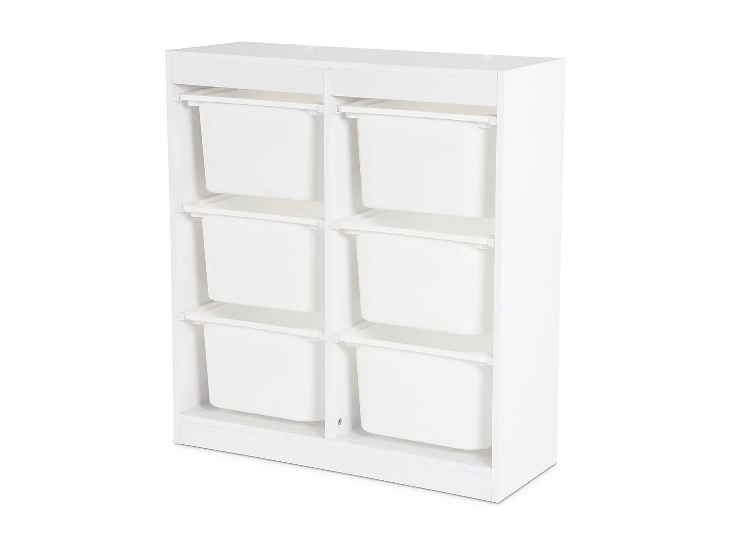 Meuble de rangement enfant. blanc. 6 bacs de rangement en plastique