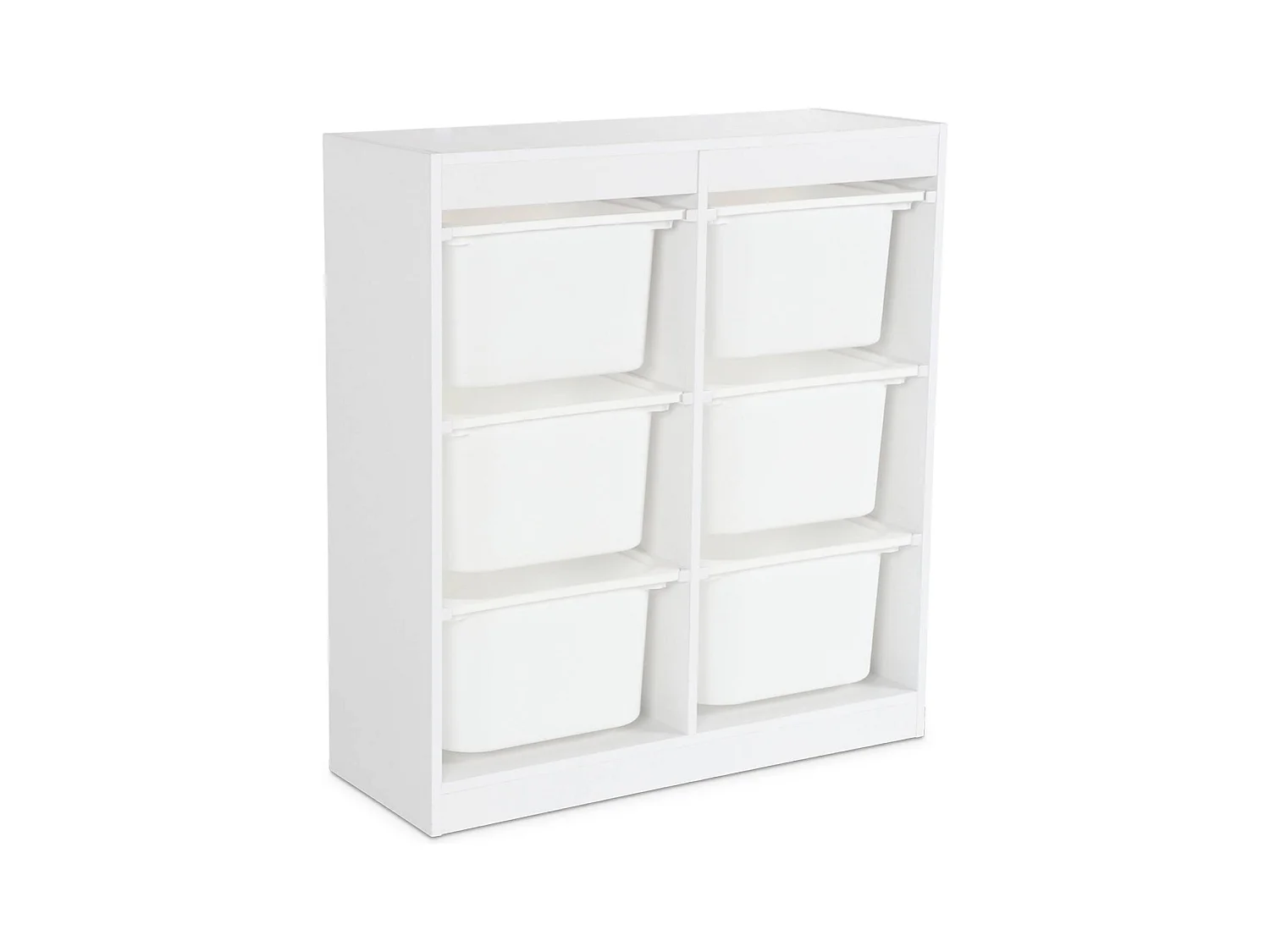 Meuble de rangement enfant. blanc. 6 bacs de rangement en plastique