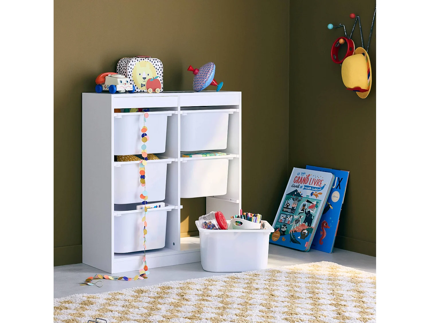 Contenitore per bambini con 6 contenitori, bianco