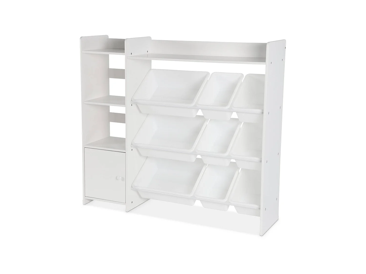Mueble para niños con 9 cubos, 4 estantes y 1 puerta blanco