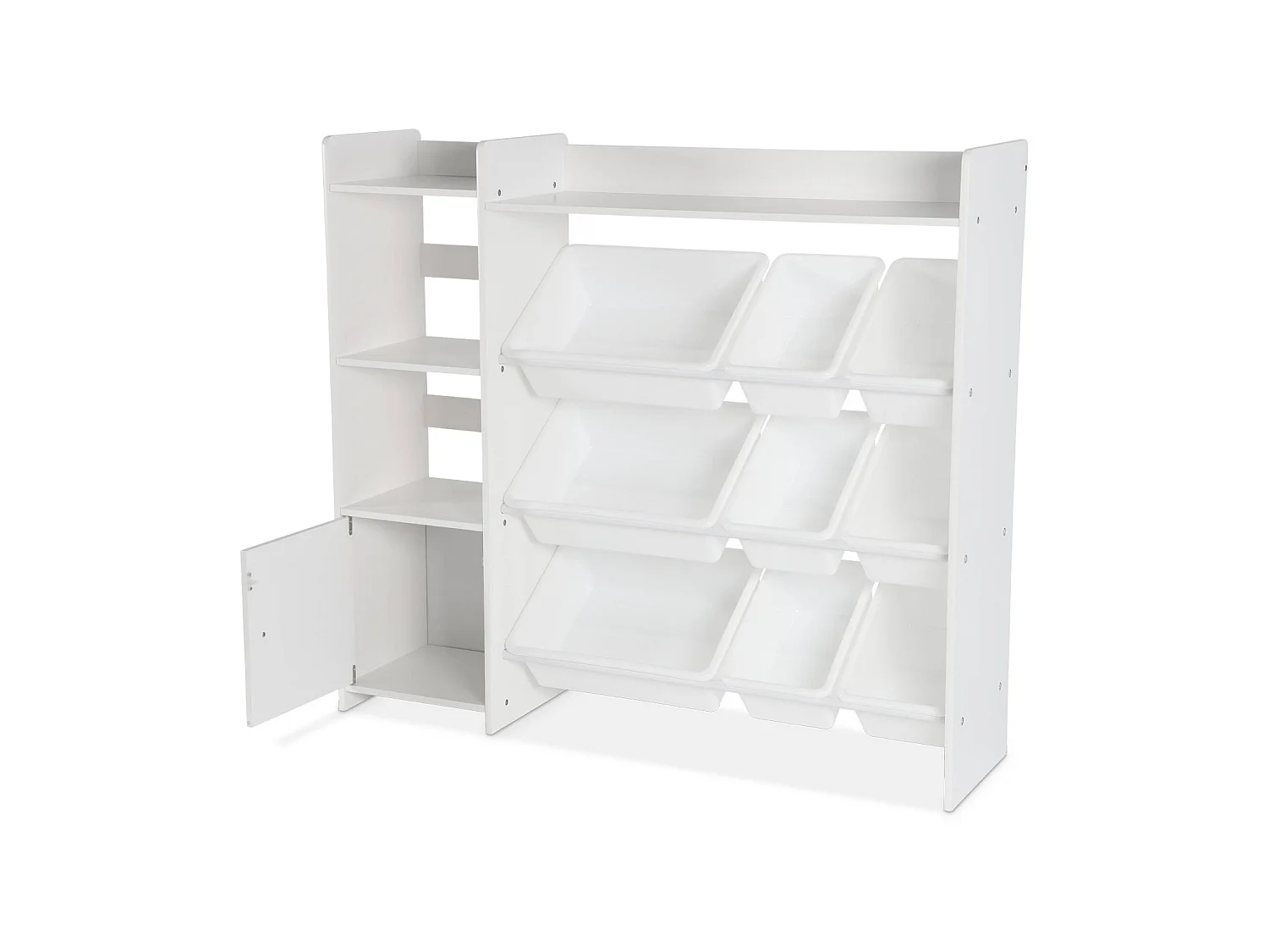 Mueble para niños con 9 cubos, 4 estantes y 1 puerta blanco
