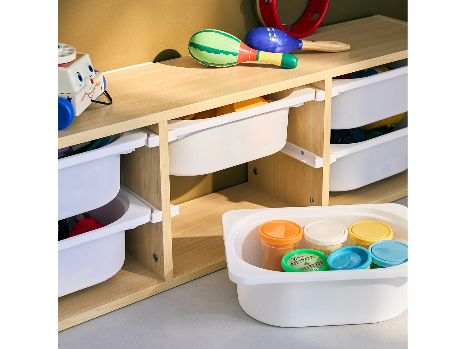 Contenitore per bambini, 6 contenitori, marrone naturale