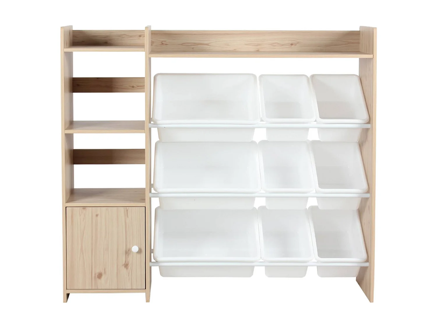 Contenitore per bambini con 9 contenitori, 4 ripiani, 1 anta, marrone