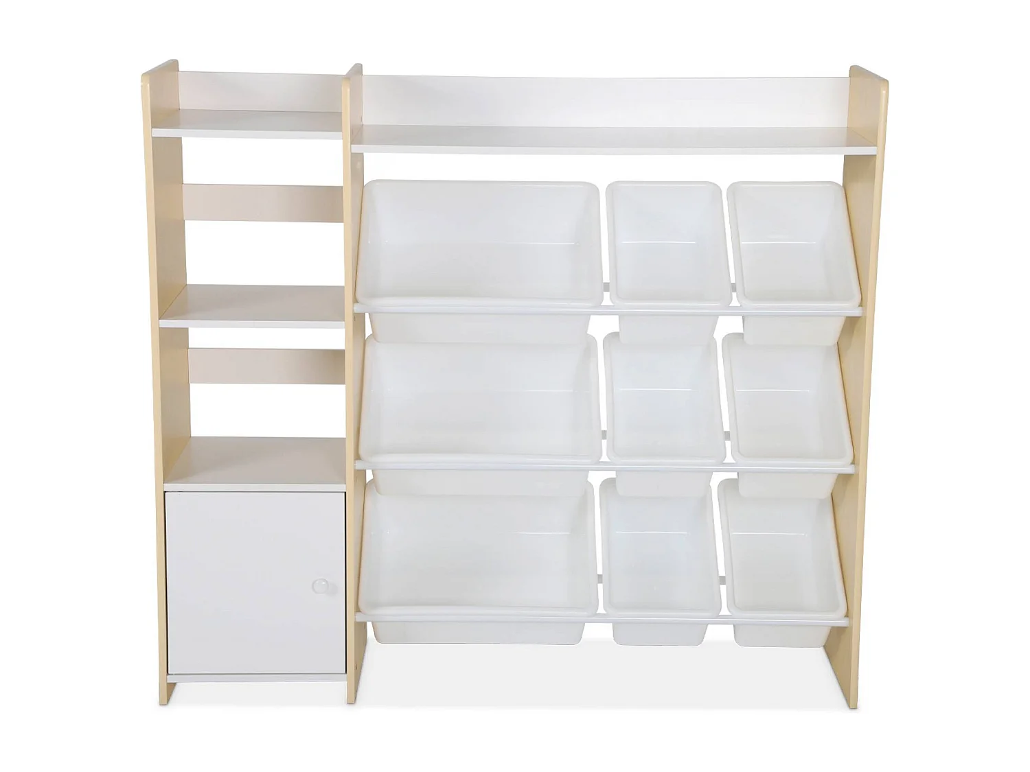 Contenitore per bambini con 9 contenitori, 4 ripiani, 1 anta, marrone