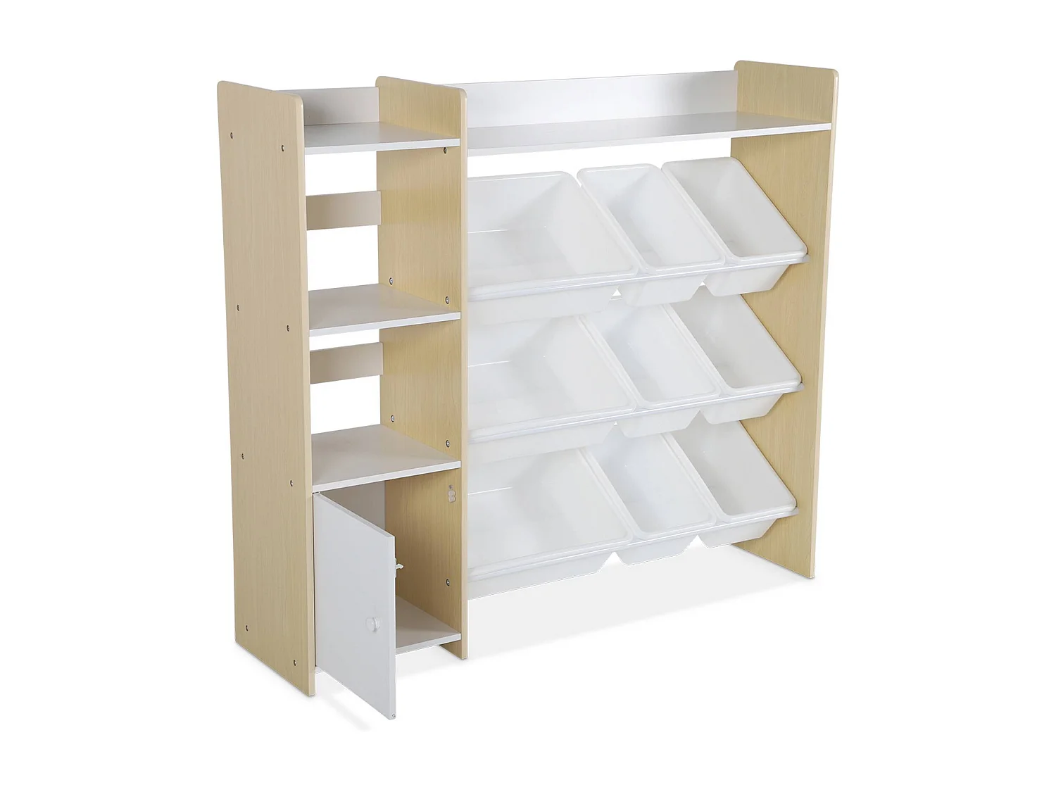 Contenitore per bambini con 9 contenitori, 4 ripiani, 1 anta, marrone