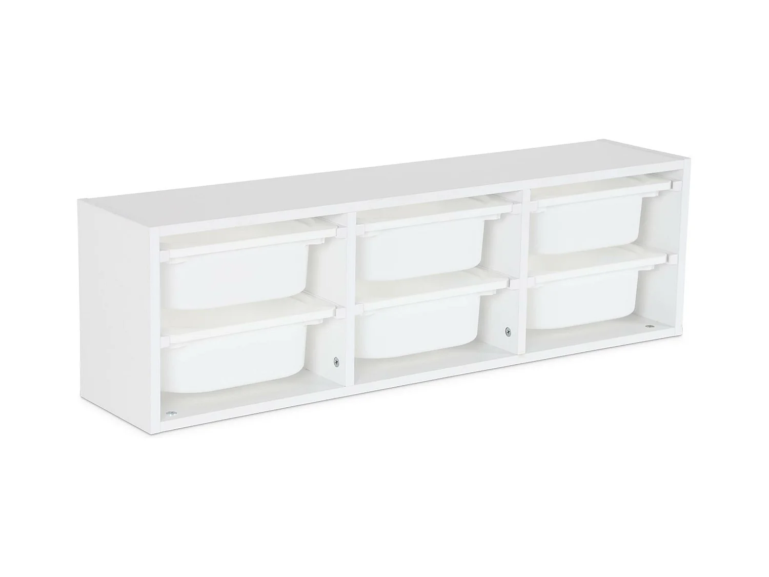 Meuble de rangement pour enfant. blanc. 6 bacs en plastique