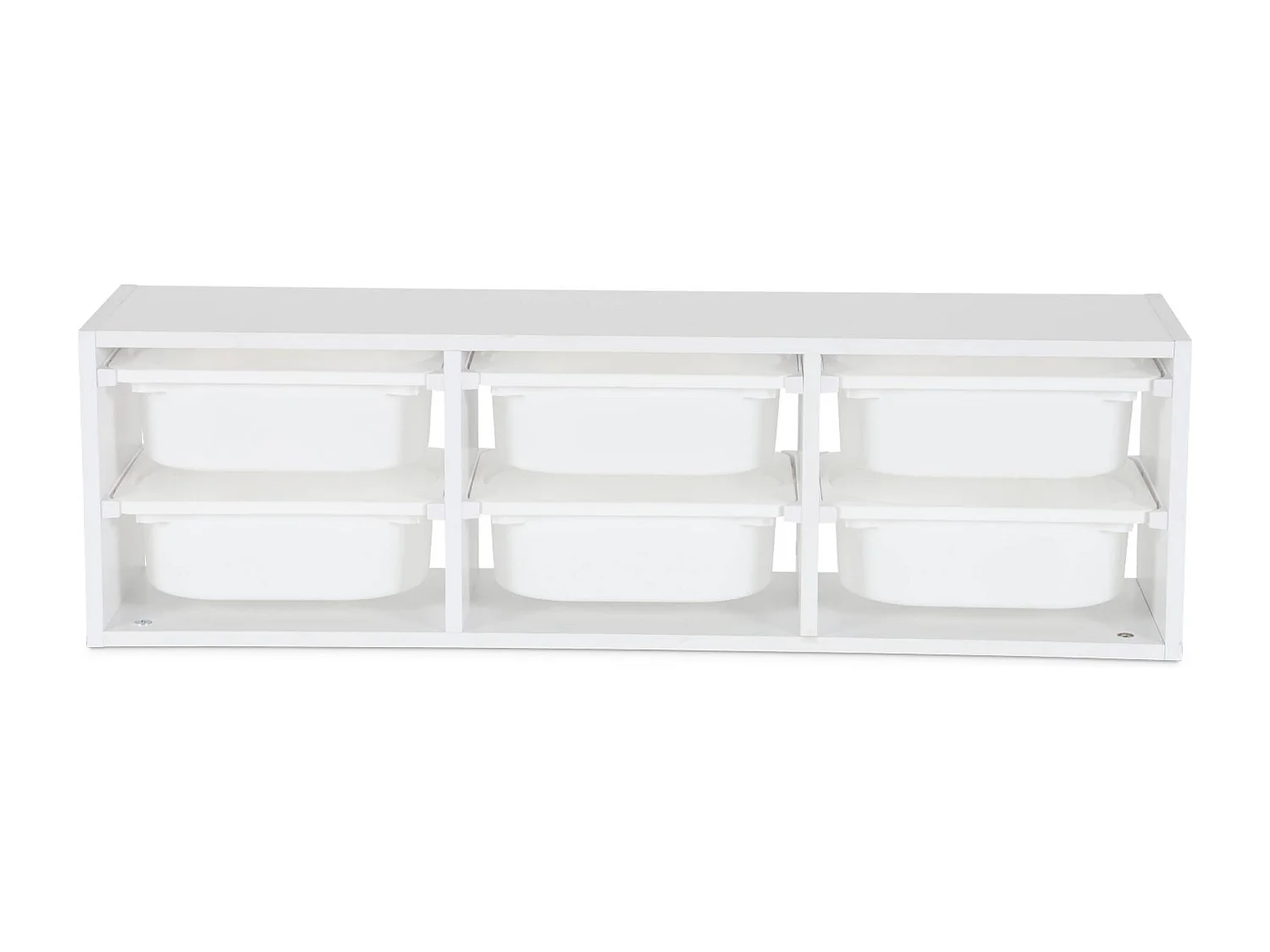 Meuble de rangement pour enfant. blanc. 6 bacs en plastique