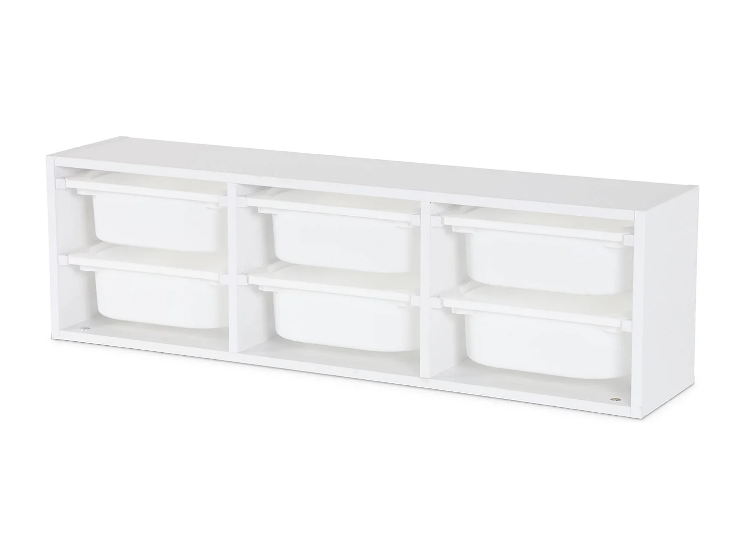 Meuble de rangement pour enfant. blanc. 6 bacs en plastique