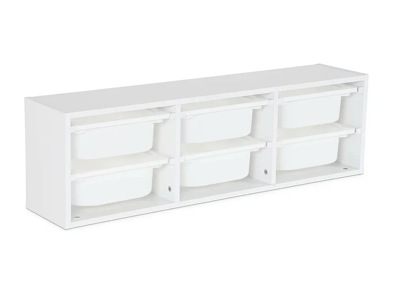 Meuble de rangement pour enfant. blanc. 6 bacs en plastique