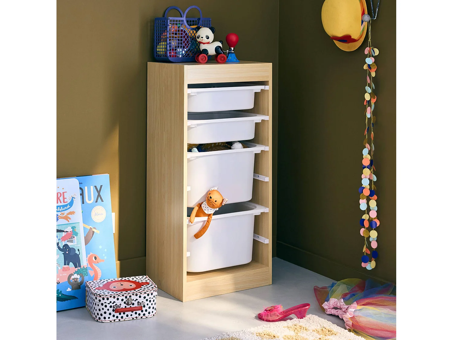 Contenitore per bambini con 4 contenitori, marrone naturale