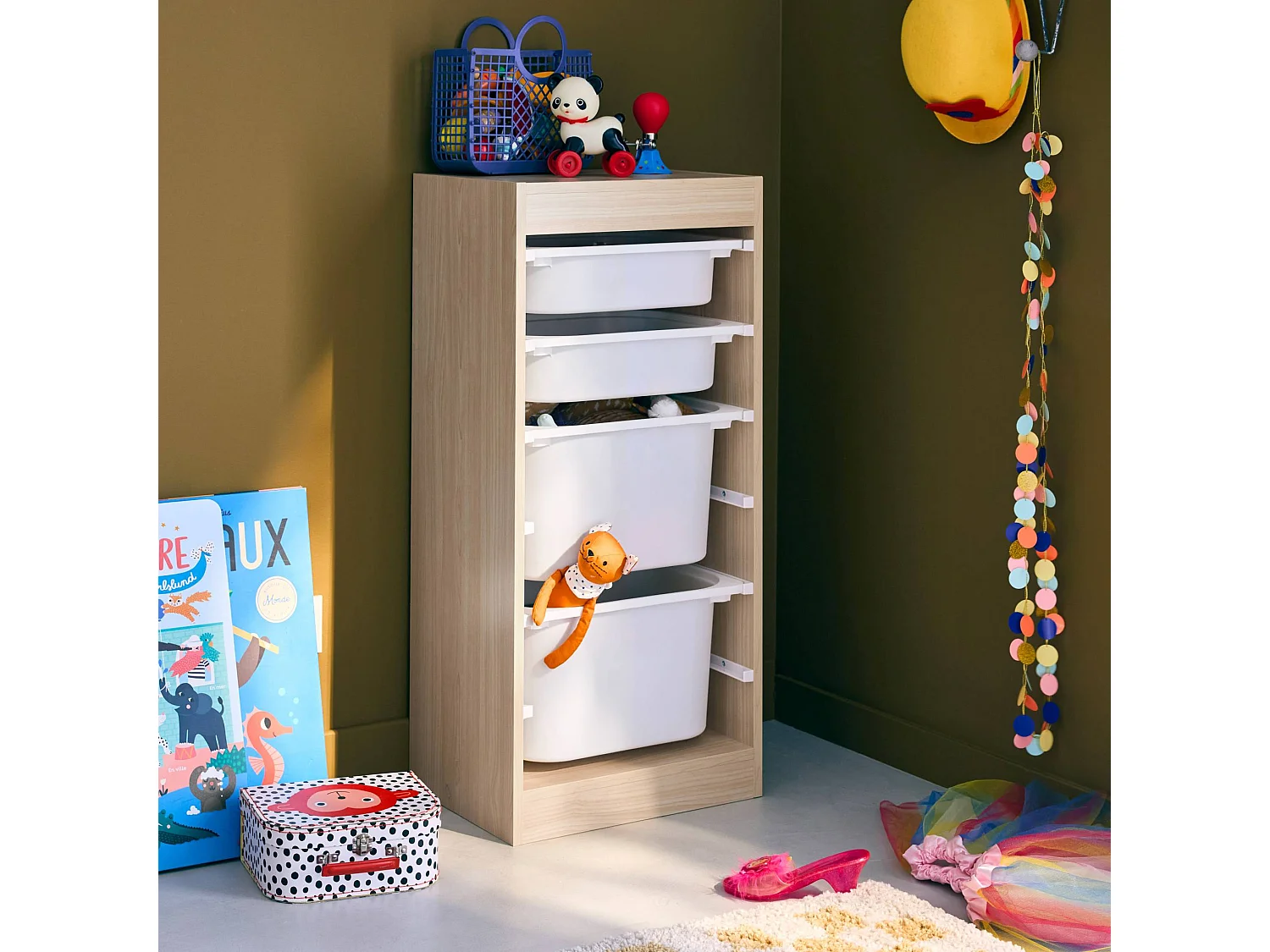 Meuble de rangement naturel enfant 4 bacs de rangement