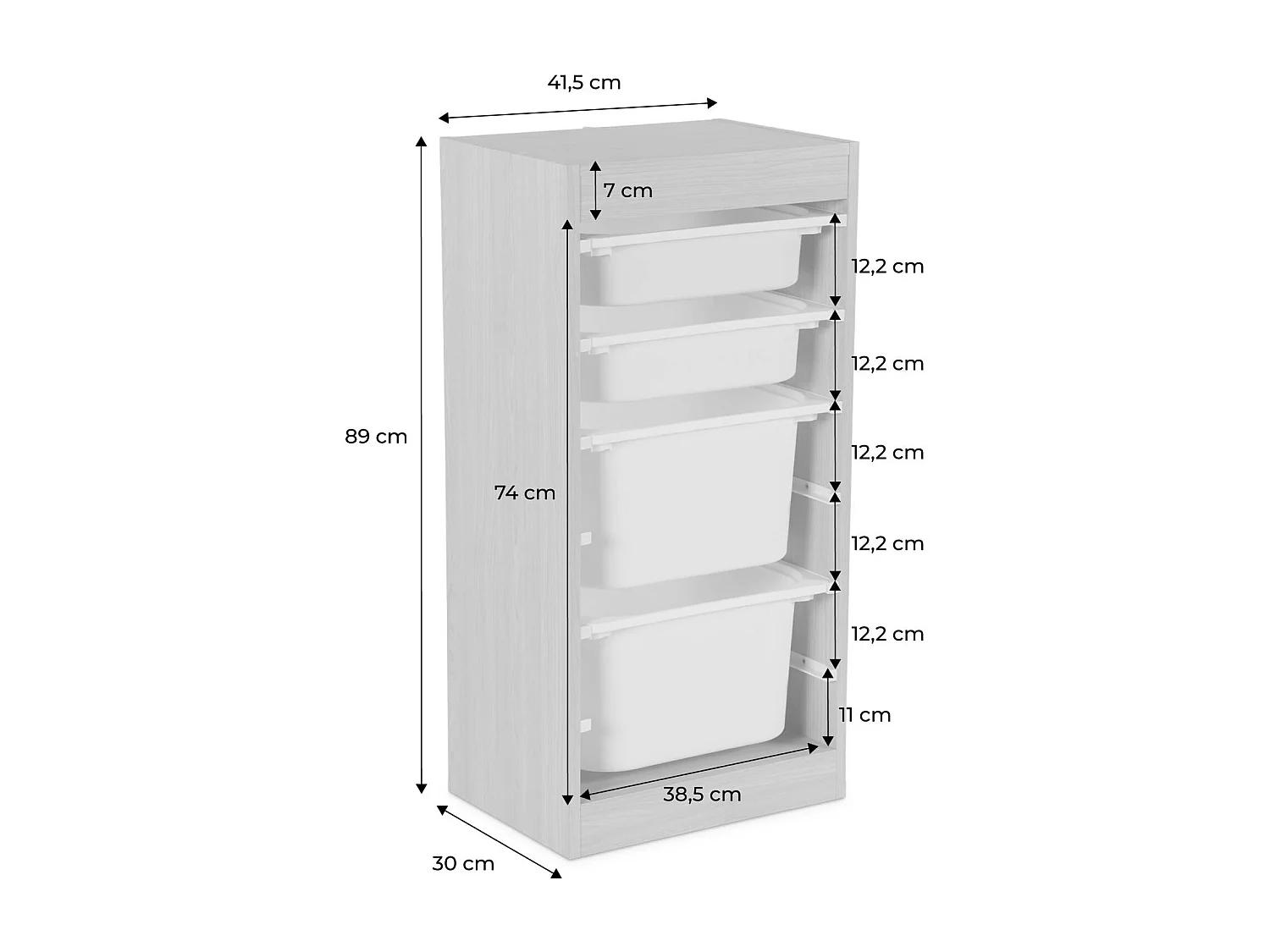 Meuble de rangement naturel enfant 4 bacs de rangement