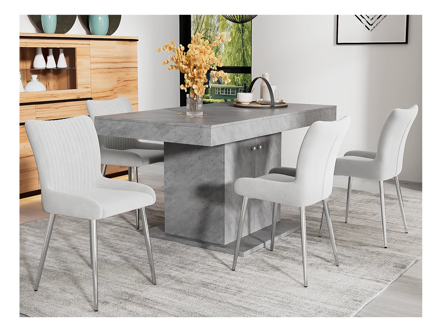 Lot de 4 Chaises en velours - avec pieds en métal argenté - Gris