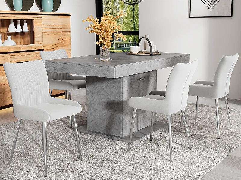 Set van 4 fluwelen stoelen - met zilveren metalen poten - Grijs