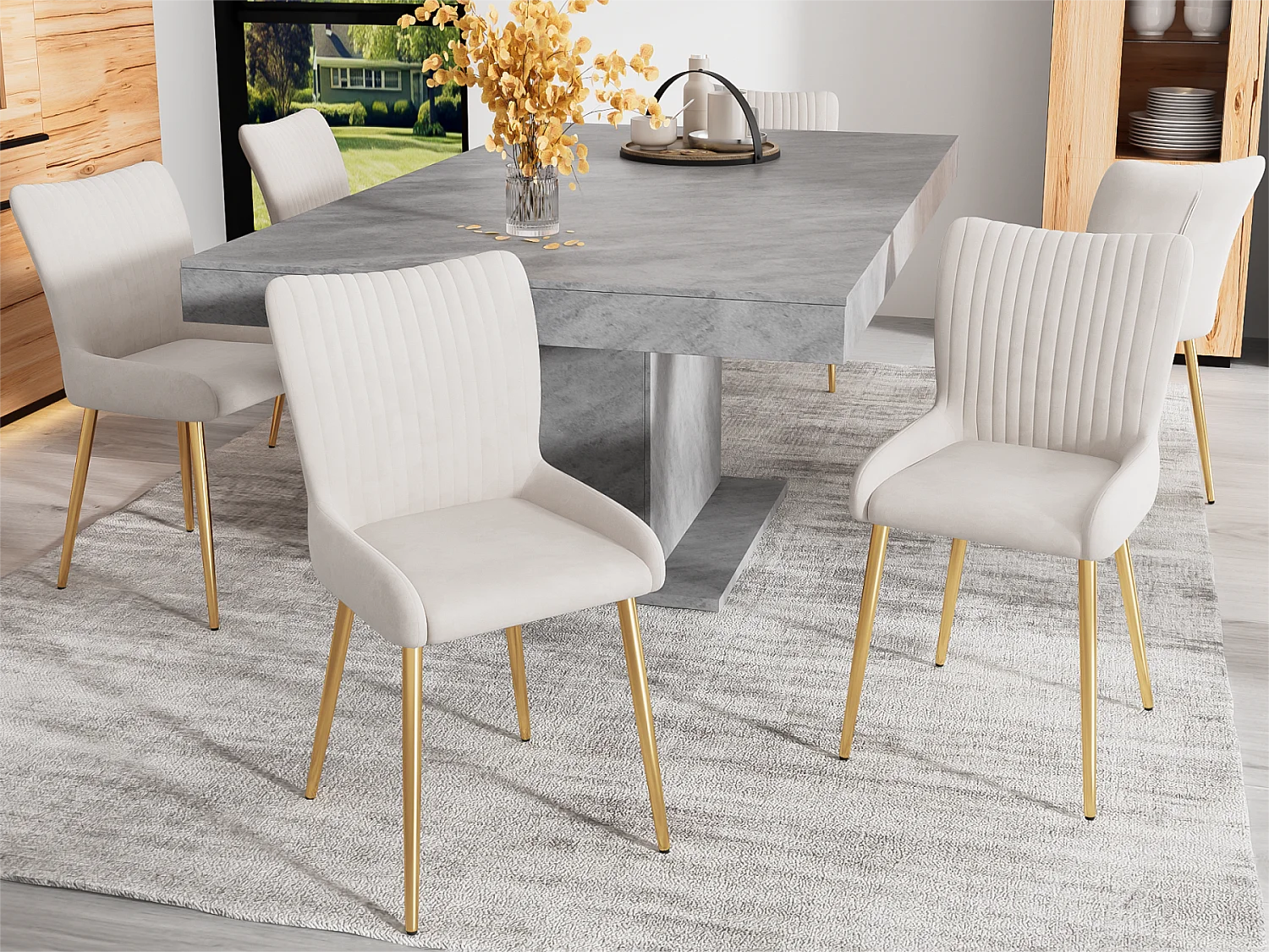 Set van 6 Velvet stoelen - met goud metalen poten - Beige