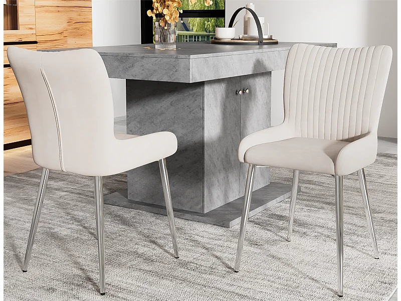 Set van 2 Velvet stoelen - met zilveren metalen poten - Beige