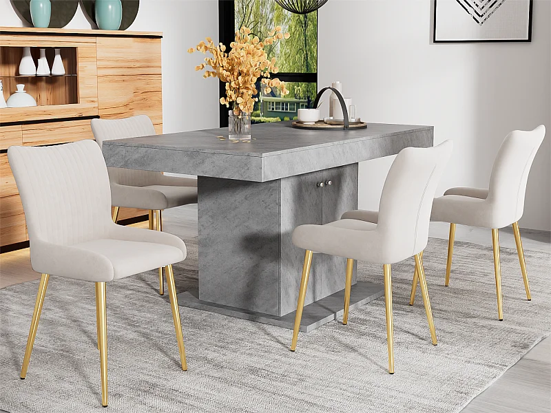 Set van 4 Velvet stoelen - met goud metalen poten - Beige