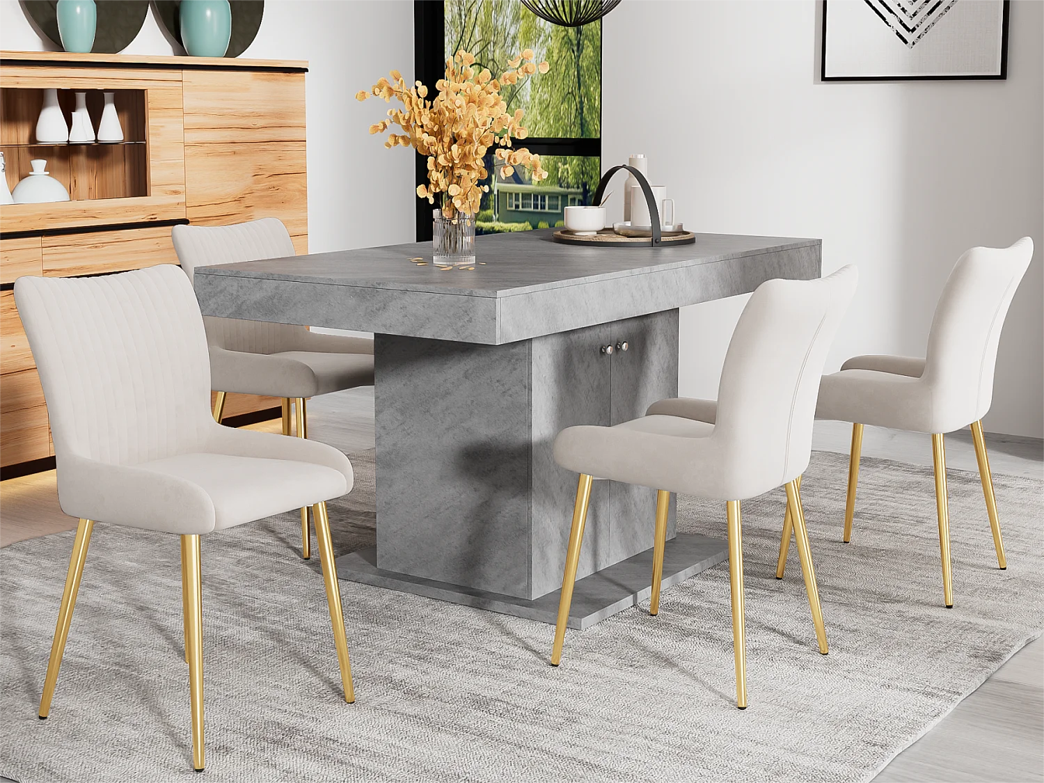 Conjunto de 4 cadeiras em veludo - com pés em metal dourado - Bege