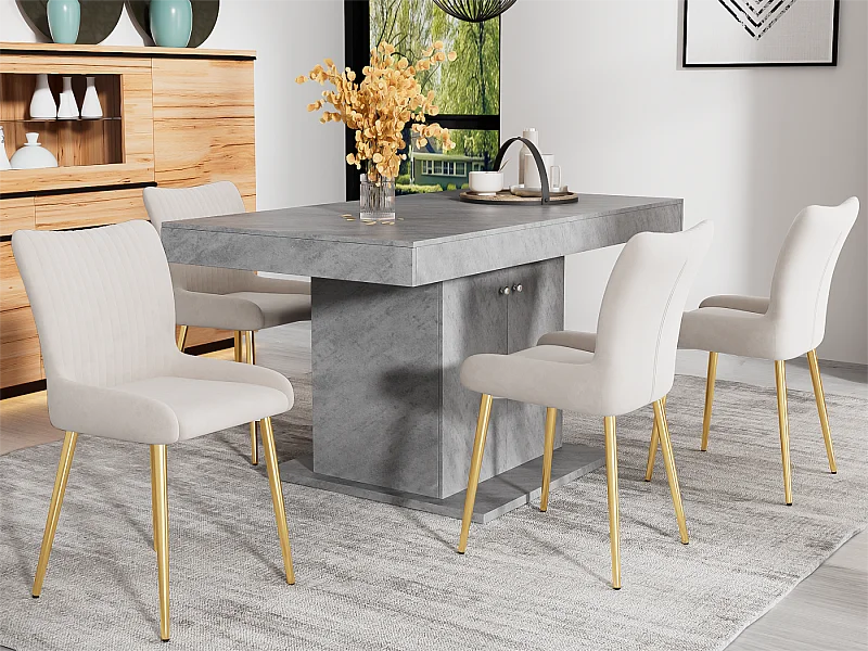 Set van 4 Velvet stoelen - met goud metalen poten - Beige