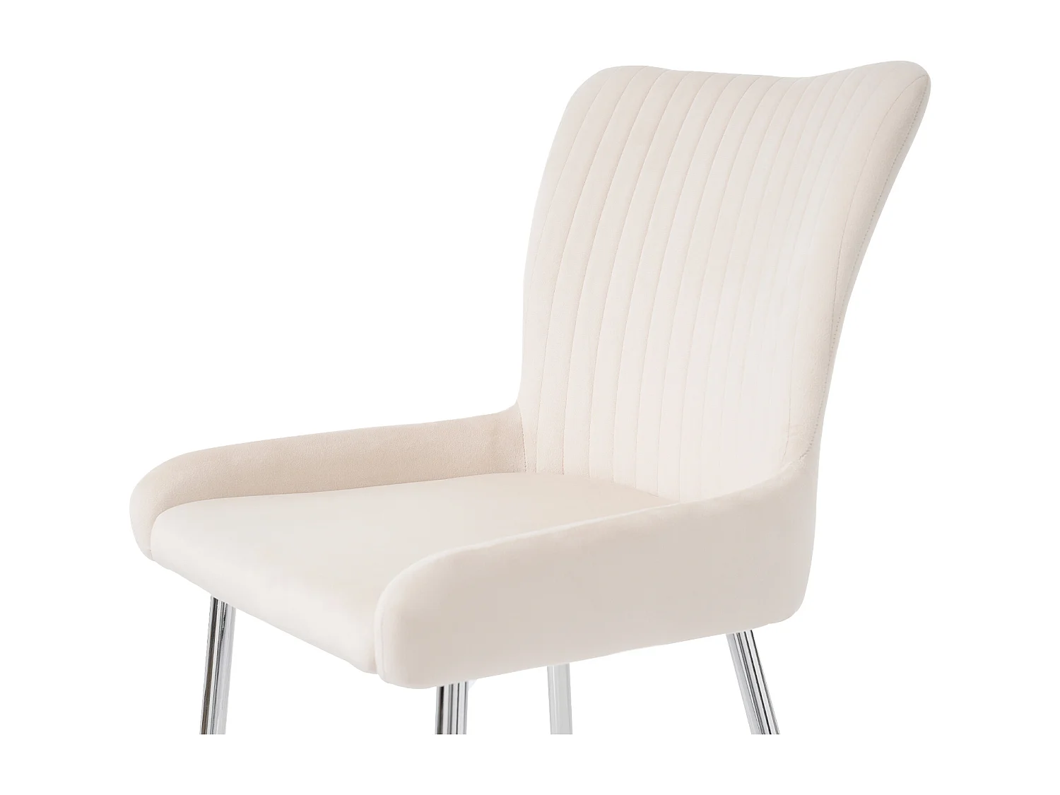 Set aus 6 Samtstühlen – mit silbernen Metallbeinen – Beige