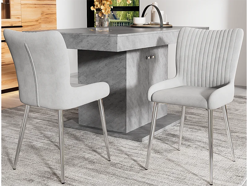 Conjunto de 2 cadeiras em veludo - com pés em metal prateado - Cinzento