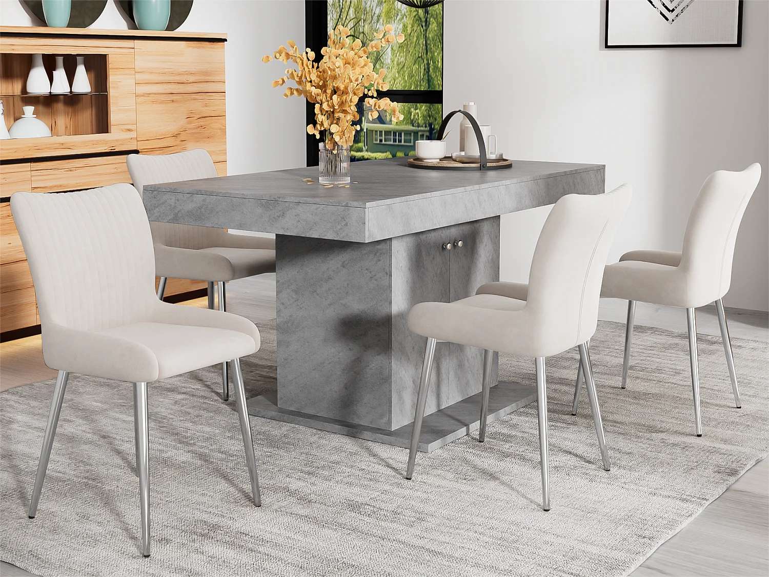 Set van 4 Velvet stoelen - met zilveren metalen poten - Beige