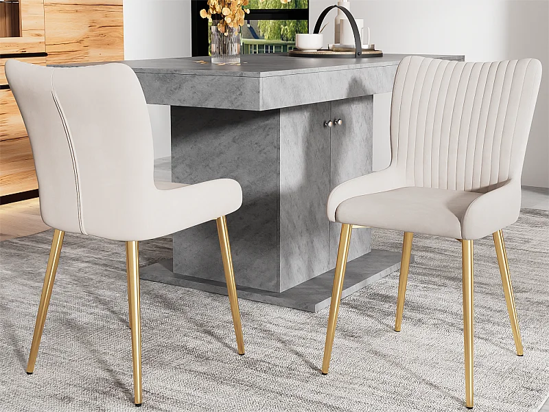 Lot de 2 Chaises en velours - avec pieds en métal doré - Beige