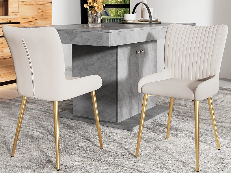 Set di 2 sedie in velluto - con gambe in metallo dorato - Beige