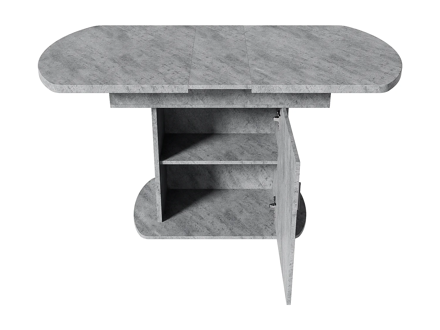 Table à manger ovale escamotable - avec espace de rangement et poignée argentée - Gris