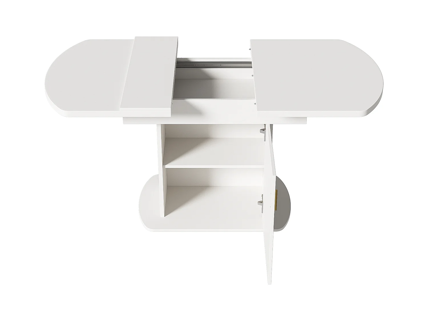 Table à manger ovale escamotable - avec espace de rangement et poignée dorée - Blanc